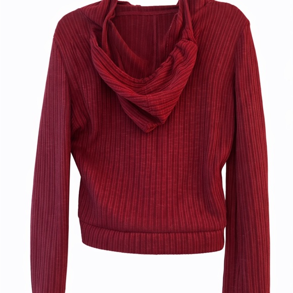 Red Ribbed Zip-Up Hoodie - Picture 4 of 5